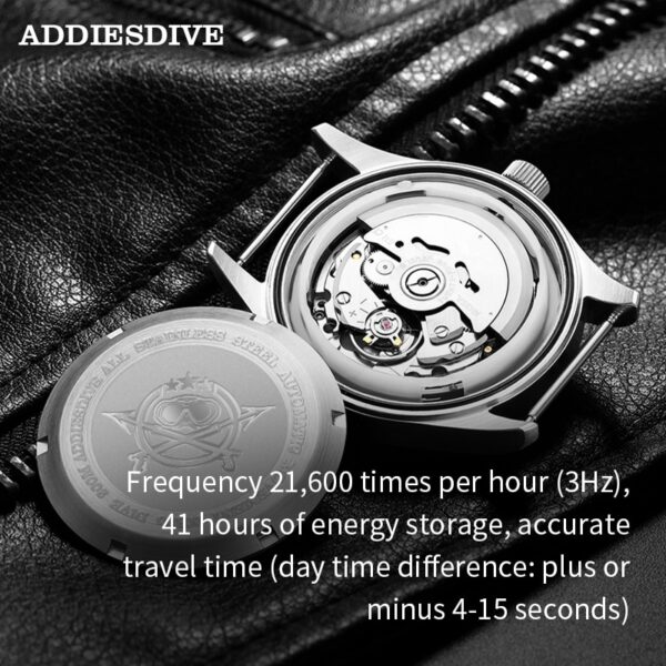 ADDIESDIVE Automatic NH35 Movement Pilot Watch C3 luminous Black Dial and 39mm Case waterproof Sapphire glass 200M Dive watches - Image 5