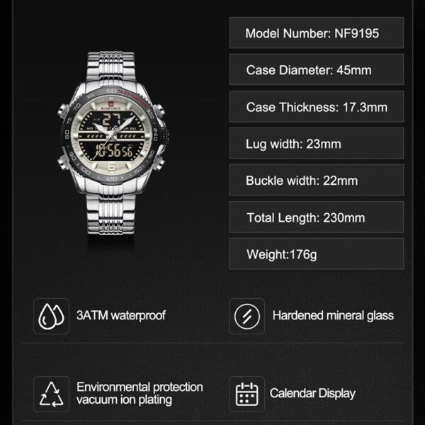 Sport Men Wrist Watch Digital Waterproof Quartz Chronograph Stainless Steel Clock Male Relogio Masculino - Image 2