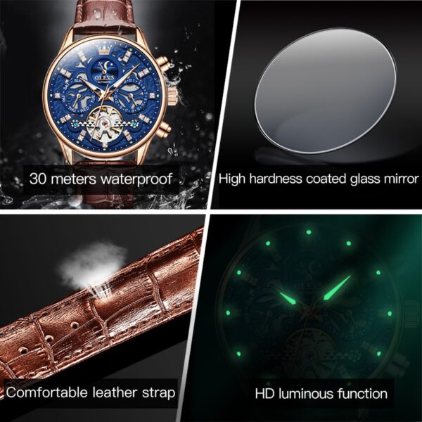 Watches for Men Automatic Mechanical Watch Waterproof Hollow out Noctiucent Skeleton Automatic Wind up Male Wristwatch - Image 5