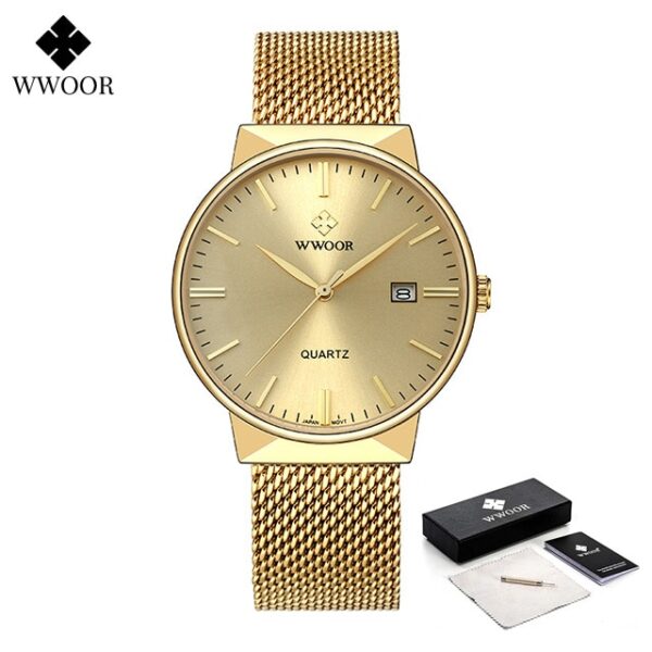 Men Simple Slim Watches Luxury Brand Gold Steel Mesh Ultra Thin Waterproof Date Wrist Watch Men Golden Clock With Box - Image 7