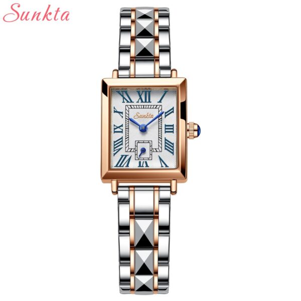 LIGE Brand SUNKTA Women Watches Fashion Square Ladies Quartz Watch Bracelet Set Dial Simple Rose Gold Luxury Women Watches - Image 4