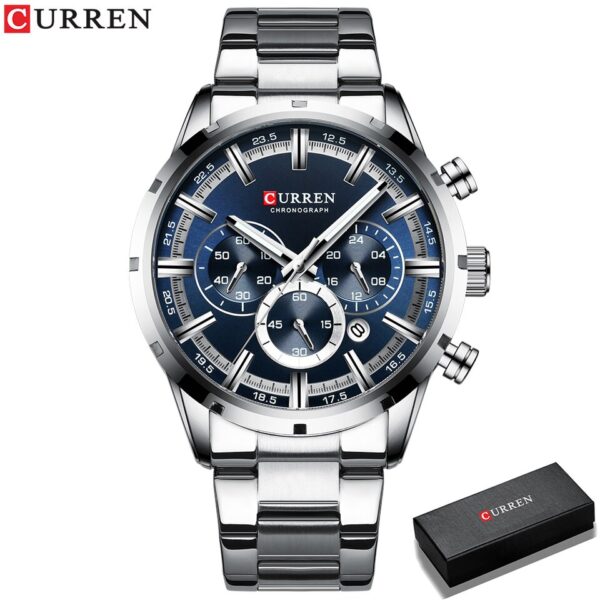 Men Watch Blue Dial Stainless Steel Band Date Mens Business Male Watches Waterproof Luxuries Men Wrist Watches for Men - Image 15