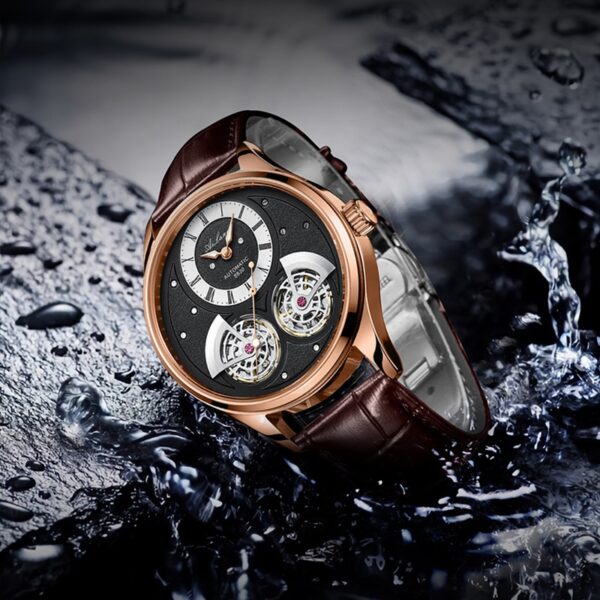 Double Pendulum Hollow Tourbillon Men Automatic Mechanical Watch Deep Waterproof Leather Watch - Image 10