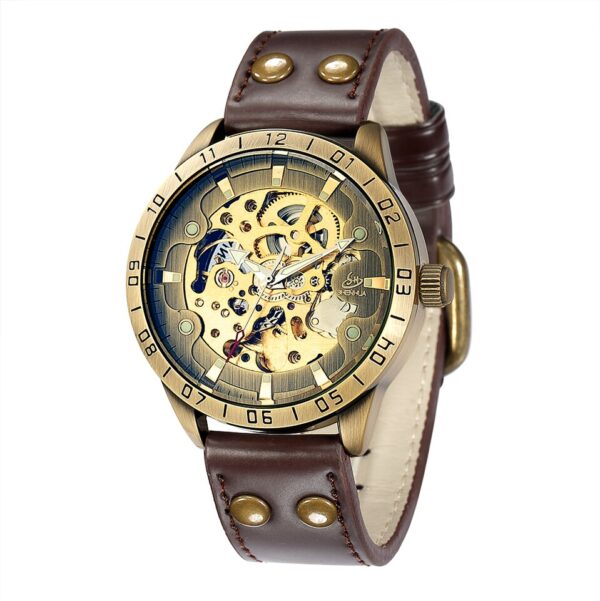 Retro Style Men Automatic Mechanical Watch Skeleton Steampunk Genuine Leather Band Mens Self Winding Wrist Watches Men Reloj - Image 13