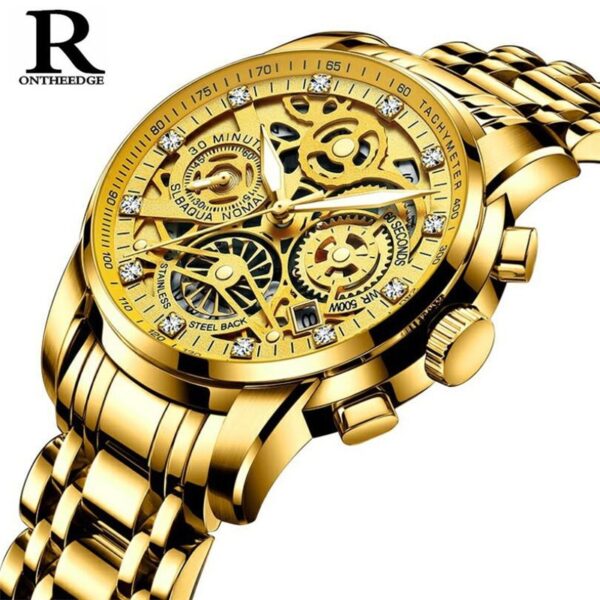 Men Watches Tourbillon Rotating Window Top Luxury Brand Fashion Quartz Men Watch Waterproof Gold Steel Business Wristwatch - Image 5