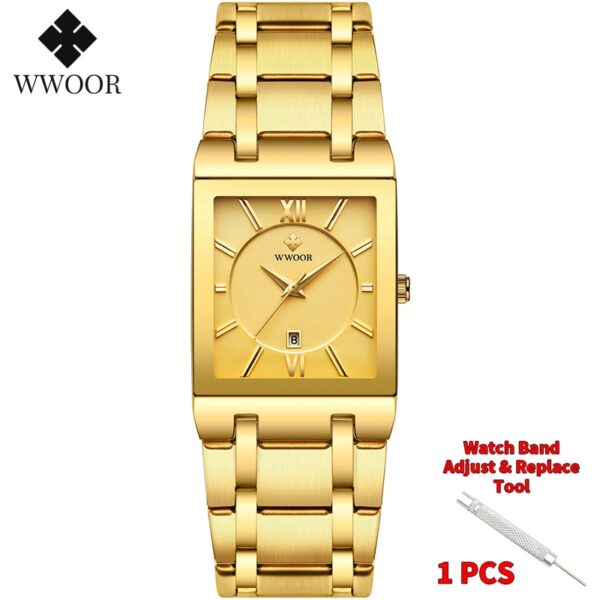 Relogio Masculino WWOOR Gold Watch Men Square Mens Watches Top Brand Luxury Golden Quartz Stainless Steel Waterproof Wrist Watch - Image 21