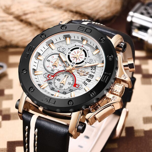 Men Watches Fashion Sport Leather Watch Mens Luxury Date Waterproof Quartz Chronograph - Image 4