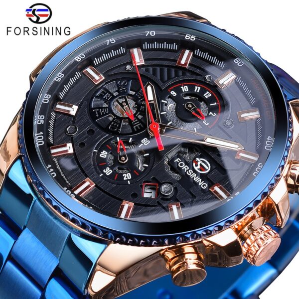 New Men Forsining Three Dial Calendar Watch Stainless Steel Men Mechanical Automatic Wrist Watches Top Brand Luxury Military Sport Male Clock - Image 13