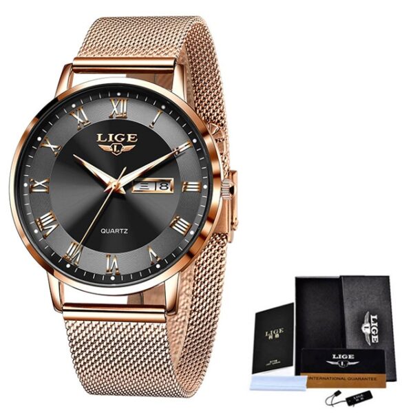 LIGE Brand Women Watches Ultra-thin Luxury Quartz Watch Fashion Ladies Clock Stainless Steel Waterproof Calendar Week Wristwatch - Image 16