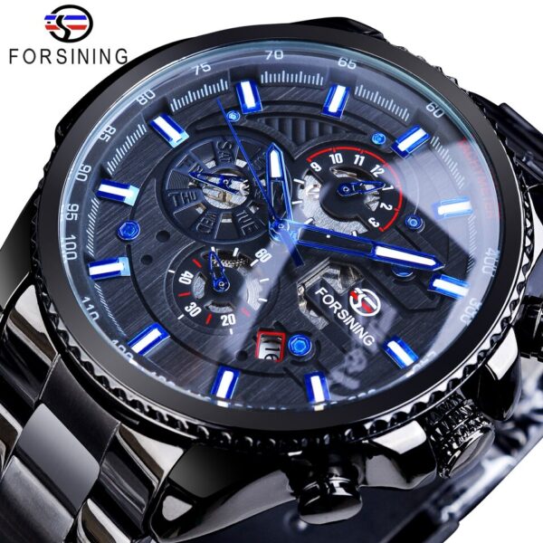 Forsining Three Dial Calendar Stainless Steel Men Mechanical Automatic Wrist Watches Brand Luxury Military Sport Male Clock - Image 13