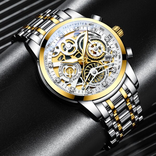 Men Watches Tourbillon Rotating Window Top Luxury Brand Fashion Quartz Men Watch Waterproof Gold Steel Business Wristwatch - Image 7