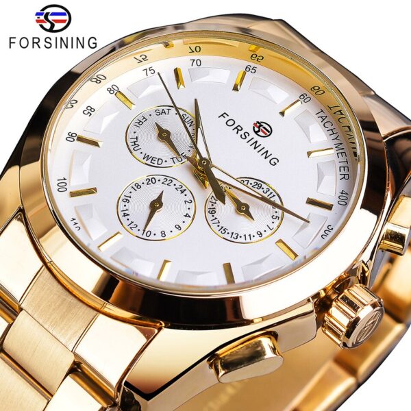 New Men Forsining Black Mechanical Watch 3 Dial Calendar Automatic Self Wind Clock Business Sport Stainless Steel Belts Wristwatch - Image 9