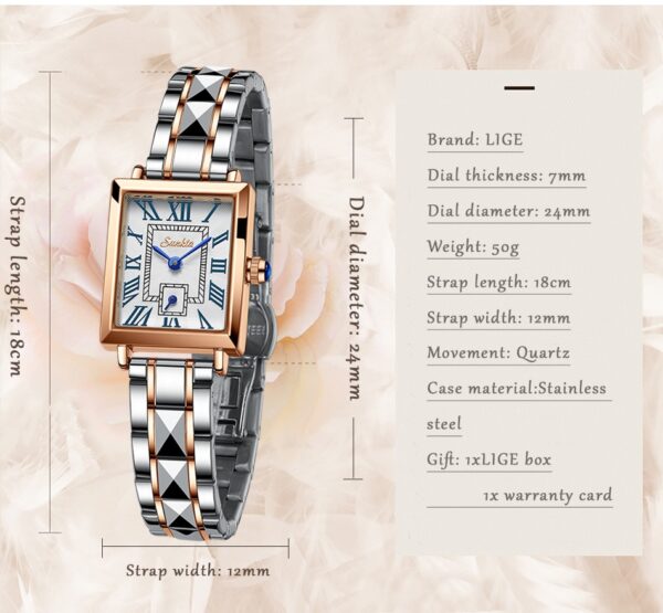 Women Watches Fashion Square Ladies Quartz Watch Bracelet Set Dial Simple Rose Gold Luxury Women Watches - Image 2