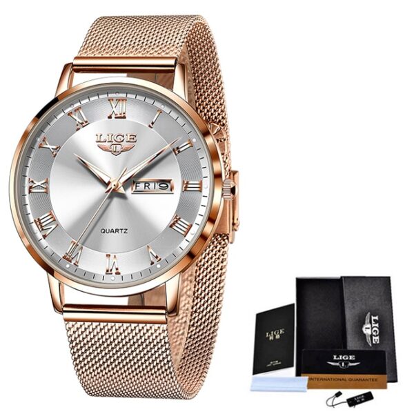 Women Watch Bracelet Quartz Clock Movement Simple Waterproof Rose Gold Stainless Steel Mesh Ladies Watches - Image 8