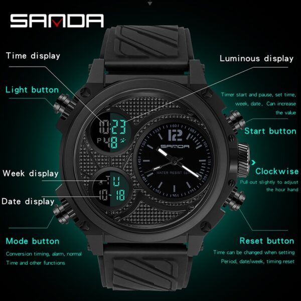 Display Quartz Watch for Men LED Sport Digital Watches 50m Waterproof Electronic Wristwatch Alarm Clock Relogio - Image 9