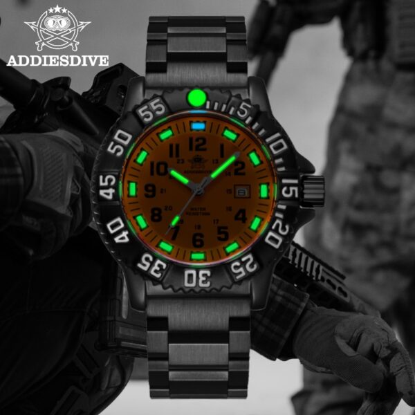 Addies Dive Men Fashion Casual Watch Calendar Display 50m Waterproof Tube Luminous Watch Orange Dial Rotating Bezel Quartz Watch - Image 3