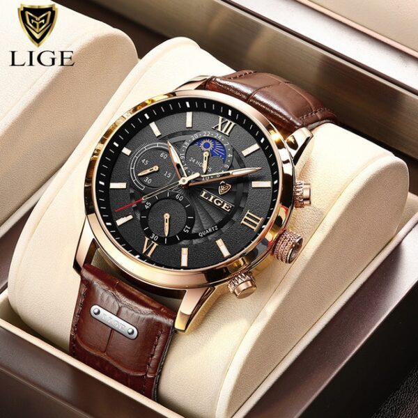 New Mens Watches LIGE Top Brand Luxury Leather Casual Quartz Watch Men Sport Waterproof Clock Watch Relogio Masculino+Box - Image 5