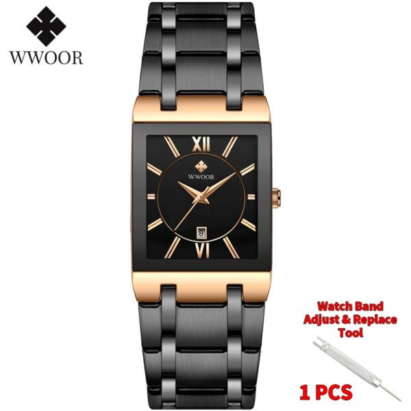 Relogio Masculino WWOOR Gold Watch Men Square Mens Watches Top Brand Luxury Golden Quartz Stainless Steel Waterproof Wrist Watch - Image 8