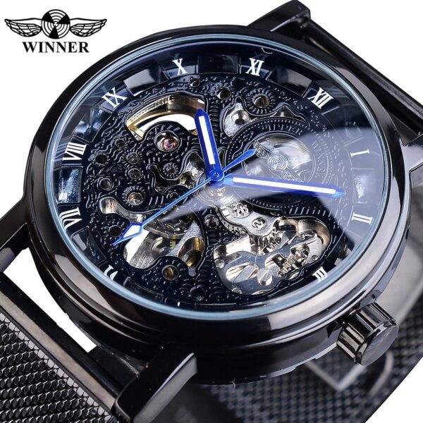 New Men Winner Transparent Golden Watch Luxury Casual Design Brown Leather Strap Mens Watches Top Brand Luxury Mechanical Skeleton Watch - Image 4