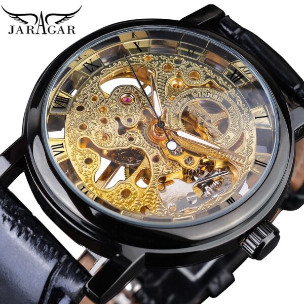 New Men Winner Transparent Golden Watch Luxury Casual Design Brown Leather Strap Mens Watches Top Brand Luxury Mechanical Skeleton Watch - Image 17