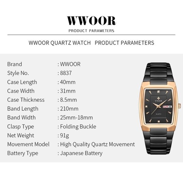 Men's Wristwatch  WWOOR Brand Luxury Quartz Watch Waterproof Business Male Date Clock Casual Fashion Black Relogio Masculino - Image 17