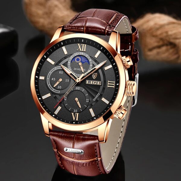 New Mens Watches LIGE Top Brand Luxury Leather Casual Quartz Watch Men Sport Waterproof Clock Watch Relogio Masculino+Box - Image 3