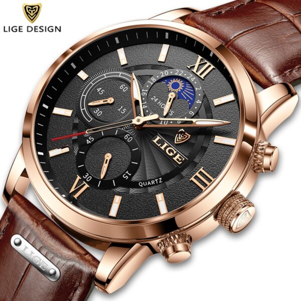 New Mens Watches LIGE Top Brand Luxury Leather Casual Quartz Watch Men Sport Waterproof Clock Watch Relogio Masculino+Box - Image 7