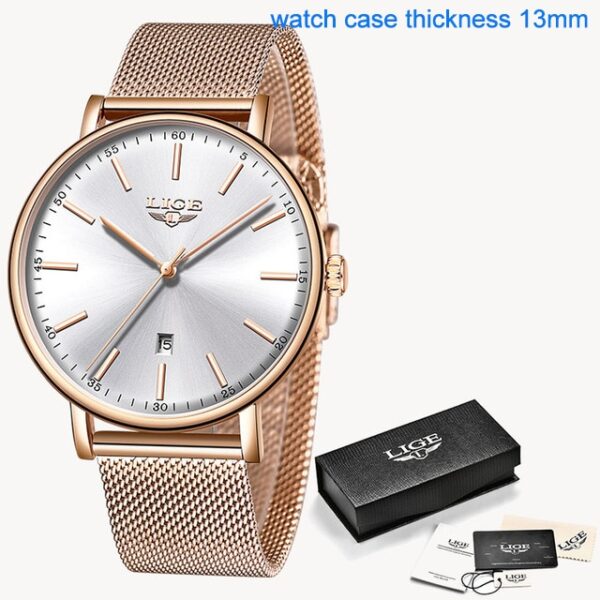 Women Watch Bracelet Quartz Clock Movement Simple Waterproof Rose Gold Stainless Steel Mesh Ladies Watches - Image 6