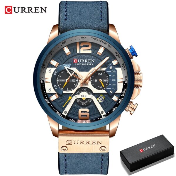 Men Watches Top Brand Luxury Blue Leather Chronograph Sport Watch For Men Fashion Date Waterproof Clock Reloj Hombre - Image 12