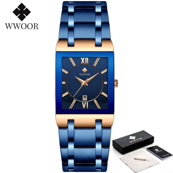 Relogio Masculino WWOOR Gold Watch Men Square Mens Watches Top Brand Luxury Golden Quartz Stainless Steel Waterproof Wrist Watch - Image 3