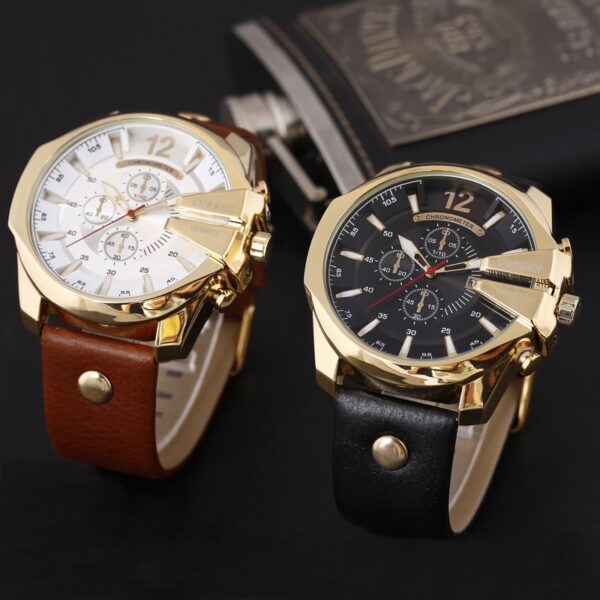 Men Watches Top Brand Luxury Gold Male Watch Fashion Leather Strap Outdoor Casual Sport Wristwatch With Big Dial - Image 3