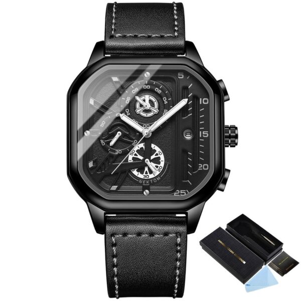 Square Chronograph Casual Fashion Sports Wrist Watch For Men Leather Clock Luxury Business Wristwatch Waterproof Date Watch - Image 5