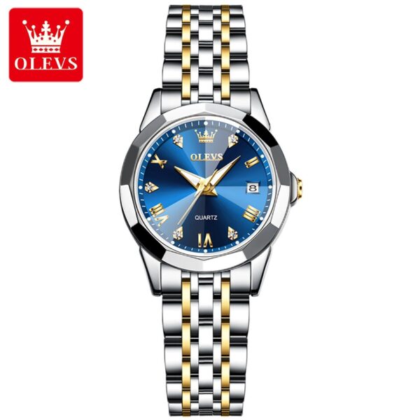 OLEVS Quartz Watch for Women Solid Stainless Steel Strap Rhombus Design Elegant Ladies Wristwatch Bracelet Necklace Gift Box Set - Image 5