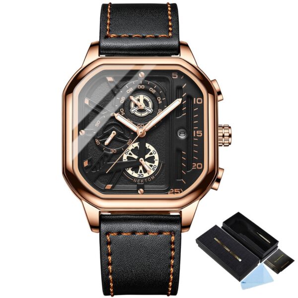 Square Chronograph Casual Fashion Sports Wrist Watch For Men Leather Clock Luxury Business Wristwatch Waterproof Date Watch - Image 7