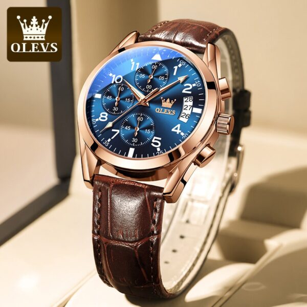 OLEVS 2878 Quartz Men Watch Classic Waterproof Luminous Wristwatch Leather Strap Date Display Luxury Top Brand Watch for Men - Image 3