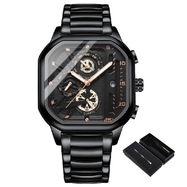 Square Chronograph Casual Fashion Sports Wrist Watch For Men Leather Clock Luxury Business Wristwatch Waterproof Date Watch - Image 2