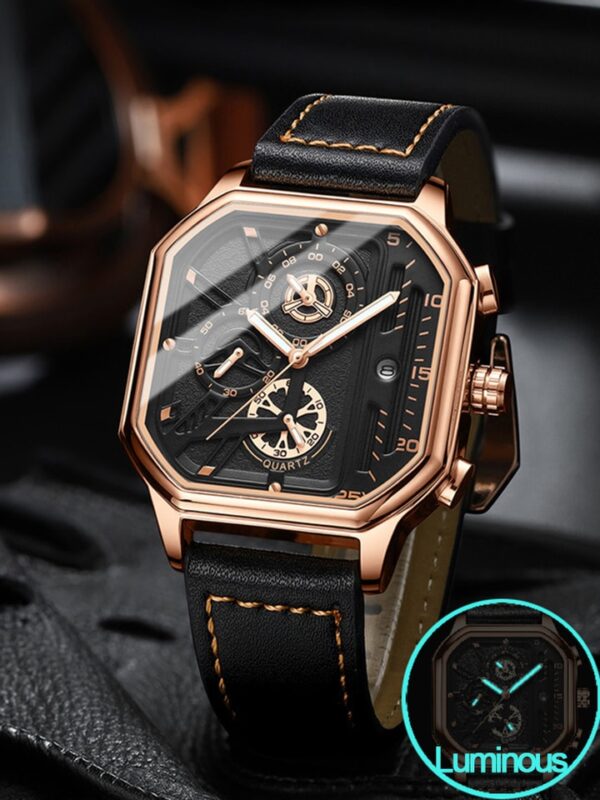 Square Chronograph Casual Fashion Sports Wrist Watch For Men Leather Clock Luxury Business Wristwatch Waterproof Date Watch - Image 14