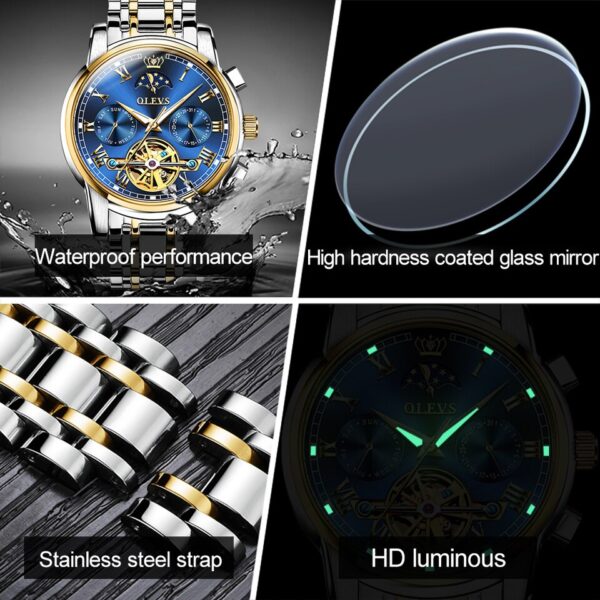 New Men OLEVS Mechanical Dress Watch Top Brand Men Watch Automatic  Dress Luxury Moon Light Phase Tour Billon Wristwatch Gifts for Male - Image 5