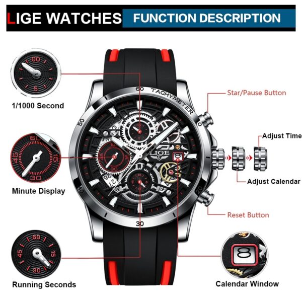 LIGE Mens Watches Brand Luxury Silicone Strap Waterproof Sport Quartz Chronograph Military Watch Men Clock Relogio Masculino+BOX - Image 7