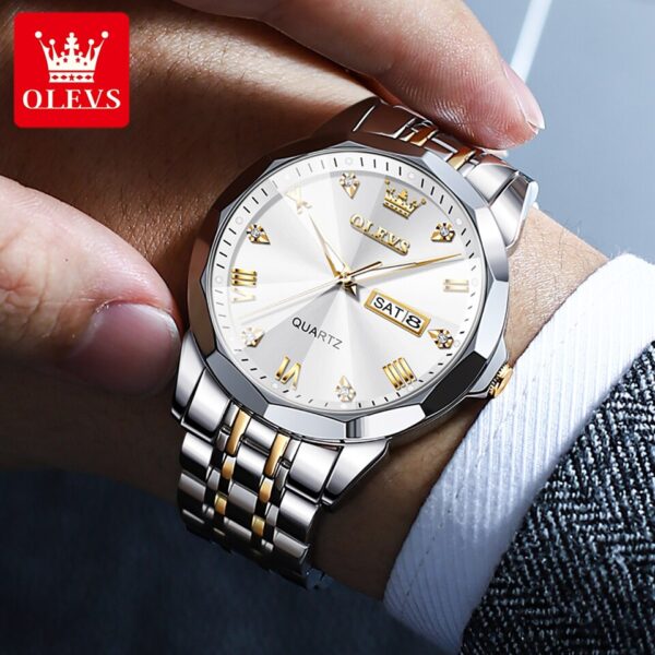 OLEVS 9931 New Business Quartz Watch for Men Dual Calendar Luxury Diamond Dial Waterproof Stainless Steel Strap Men Wristwatch - Image 10