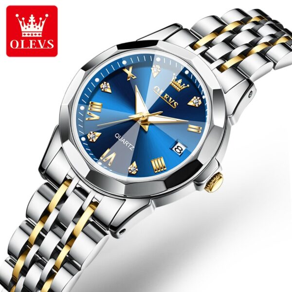 OLEVS Quartz Watch for Women Solid Stainless Steel Strap Rhombus Design Elegant Ladies Wristwatch Bracelet Necklace Gift Box Set - Image 2