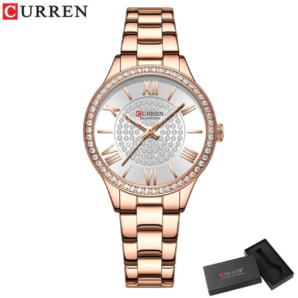 CURREN Luxury Rhinestones Rose Dial Fashion Watches with Stainless Steel Band New Quartz Wristwatches for Women - Image 9