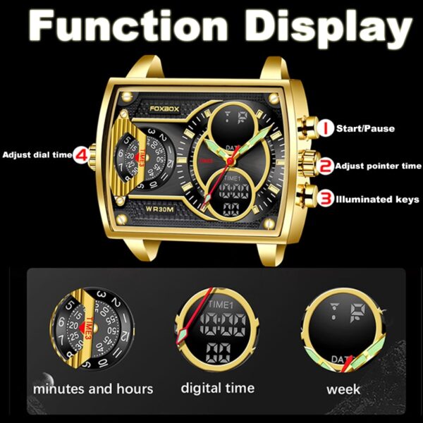 New Men Watch FOXBOX Fashion Square Watch Men Casual Sports Waterproof Double Display Watch Relogio Masculino - Image 10