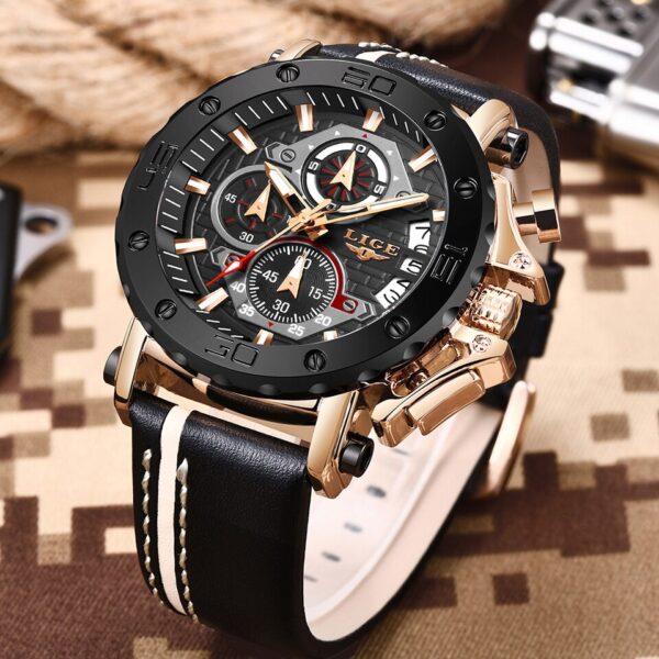 New Business Leather Men Watches Top Brand Luxury Quartz Watch For Men Waterproof Sport Big Dial Military Wristwatch - Image 2