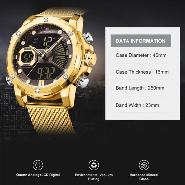 Original Watches For Men Luxury Brand Quartz Dual Display Military Sports Wrist Watch Mesh Steel Band Waterproof Clock - Image 10