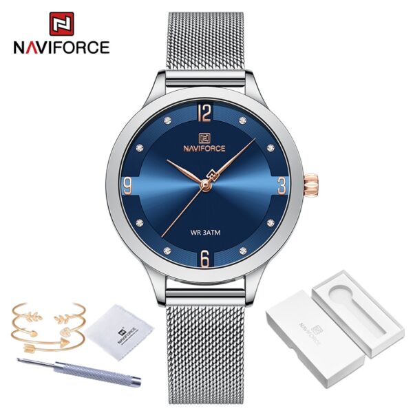 New High Quality Quartz Female Clock Mesh Stainless Steel Silver Blue Waterproof Ladies Bracelet - Image 6