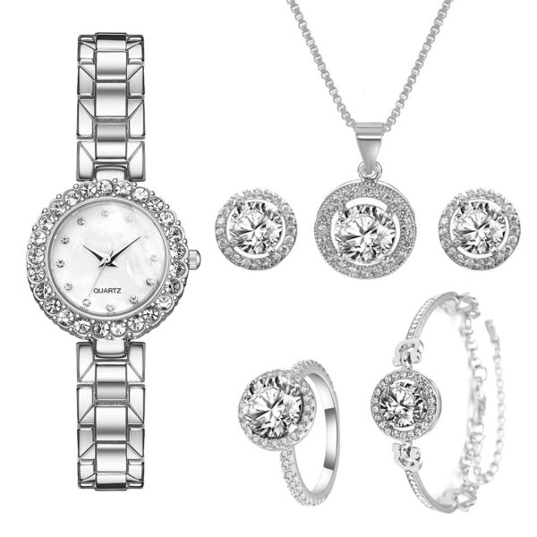 New Ladies Diamond Inlaid Steel Quartz Watch Bracelet Set Gift Box Set - Image 7