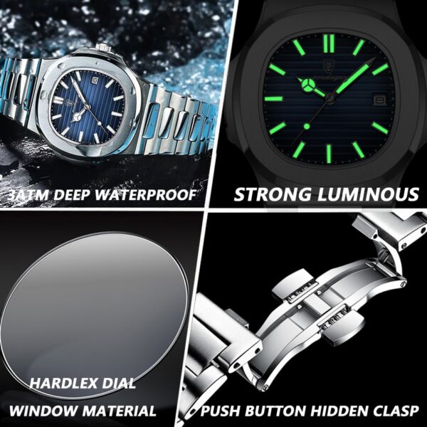 New POEDAGAR Luxury Watch Business Waterproof Male Clock Luminous Date Stainless Steel Square Quartz Men Watch reloj hombre - Image 5