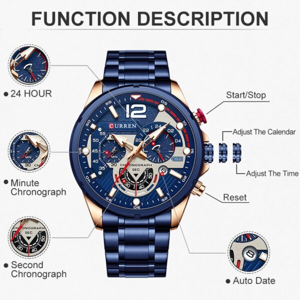 Watches Men CURREN Top Brand Luxury Casual Steel Quartz Men Watch Business Clock Male Sport Waterproof Date Chronograph - Image 4