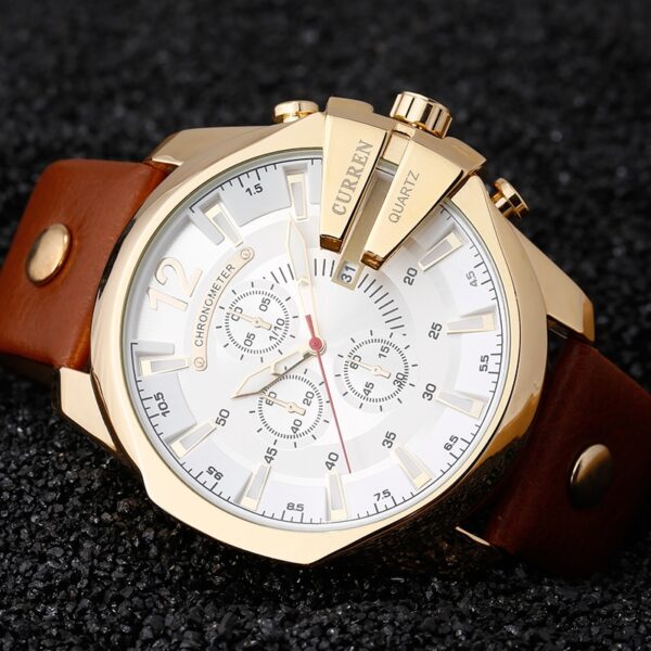 Men Watches Top Brand Luxury Gold Male Watch Fashion Leather Strap Outdoor Casual Sport Wristwatch With Big Dial - Image 4